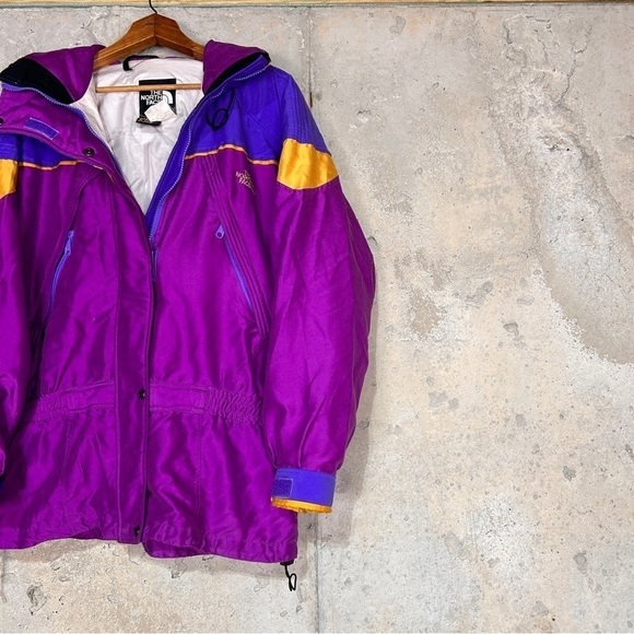 The North Face Jackets & Blazers - Vintage 90s north face gore Tex purple yellow elastic waist hooded coat large